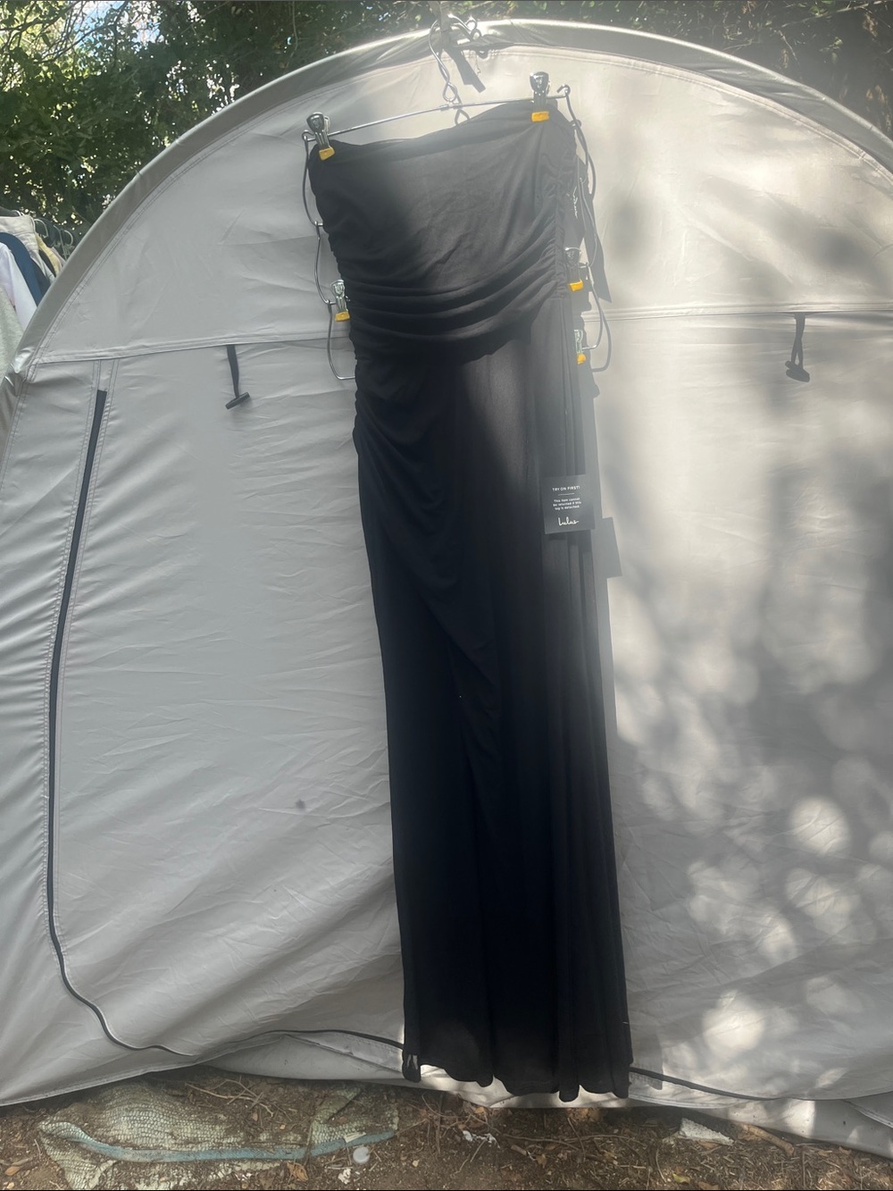 Lulu's Black Strapless Ruched Wide-Leg Jumpsuit